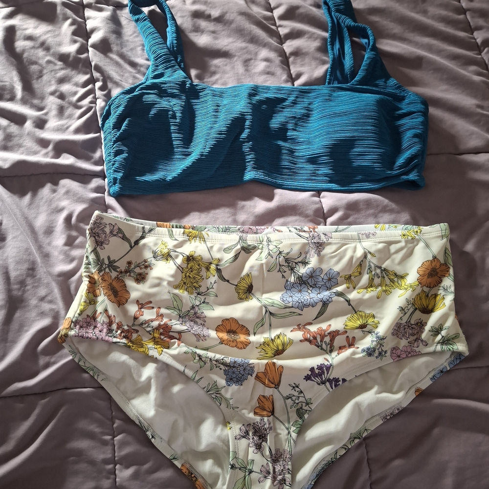 Kona Sol Teal and Floral Bikini Set